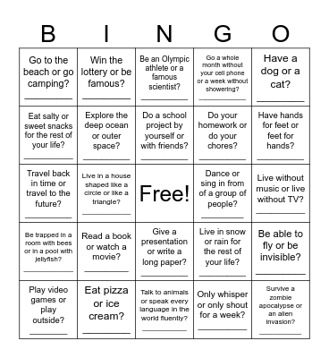 Would You Rather Bingo Card