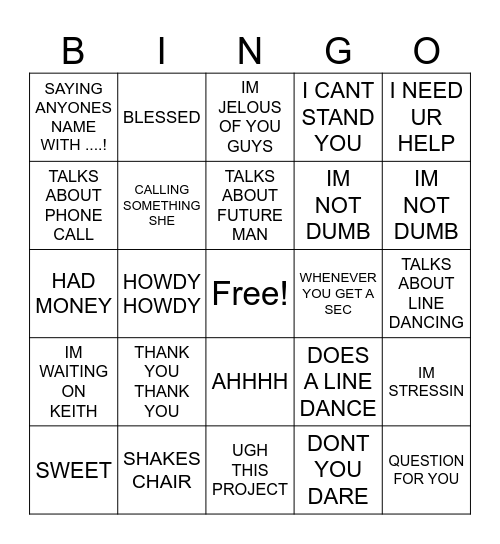 OLIVIA BINGO Card