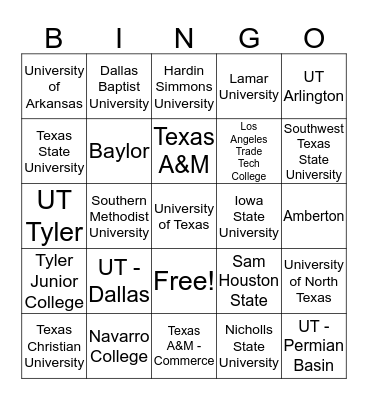 STAFF COLLEGES Bingo Card