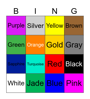 Colors Bingo Card