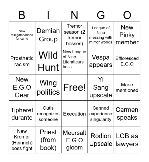 Canto 10 Bingo Card