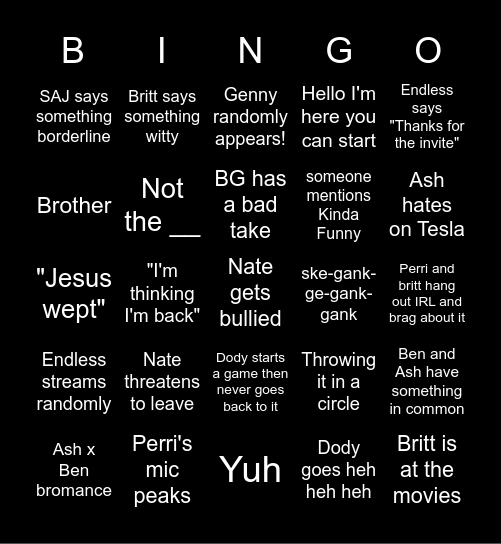 The Hangar Bingo Card
