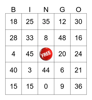 3's, 4's and 5's Multiplication Bingo Card