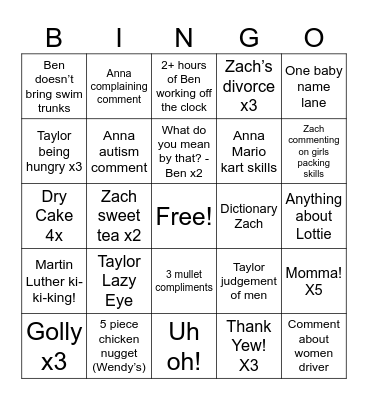 West Virginia Bingo Card