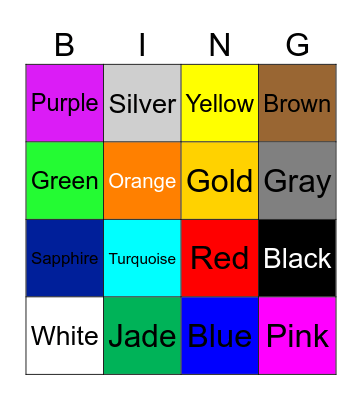 Colors Bingo Card