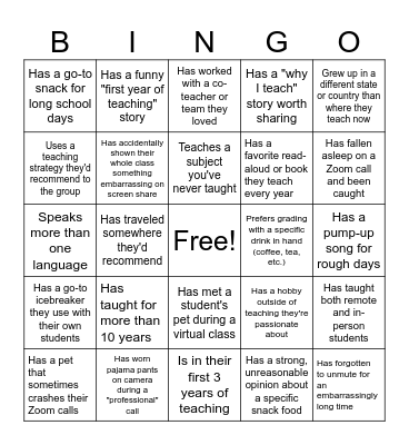 Meet the Teachers 2026 Bingo Card