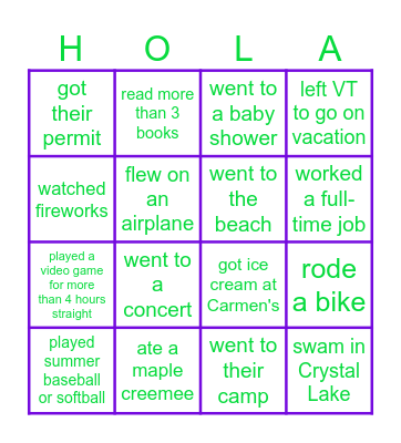 ¡MI VERANO!     Find someone who... Bingo Card