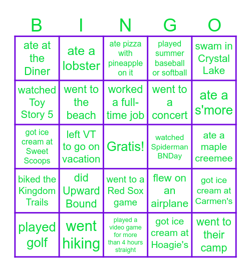 ¡MI VERANO!     Find someone who... Bingo Card