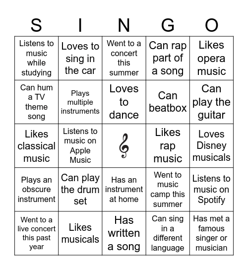 Singo Bingo Card
