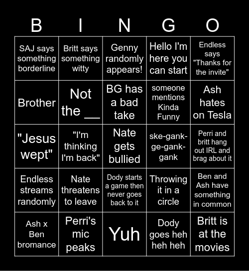 The Hangar Bingo Card