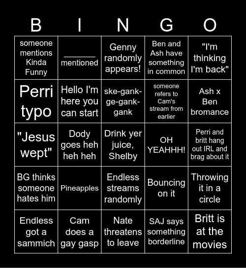 The Hangar Bingo Card