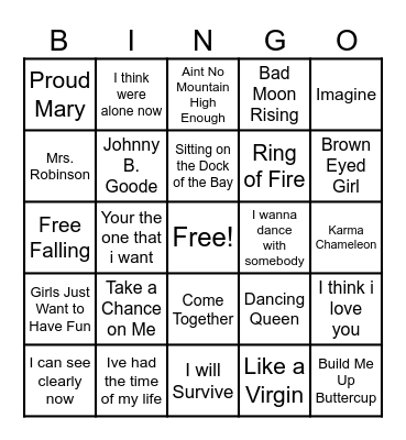 60s, 70s, & 80s Music BINGO Card