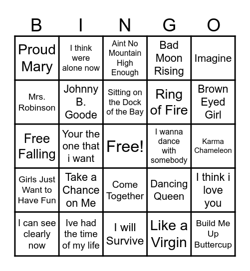 60s, 70s, & 80s Music BINGO Card