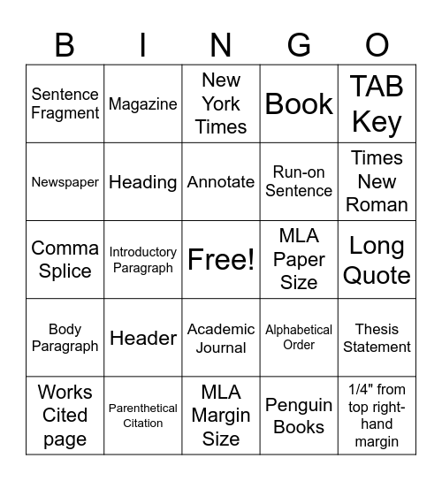 Final Exam Review 2026 Bingo Card