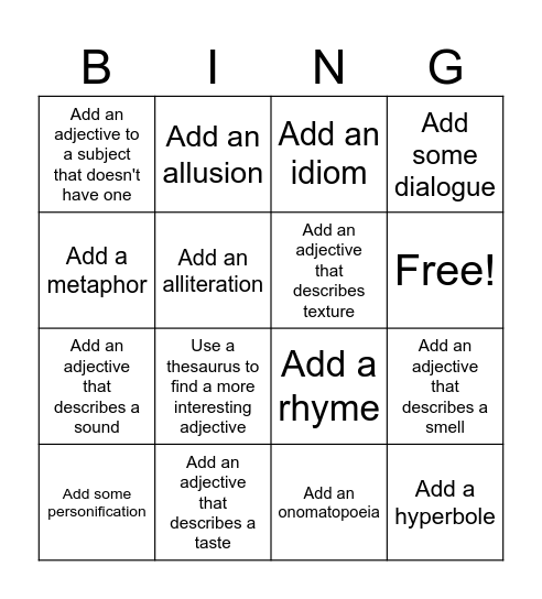 Enhance Your Writing! Bingo Card