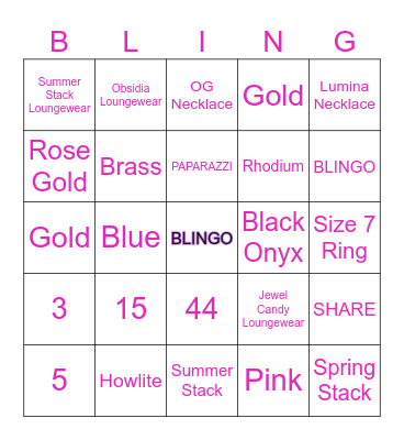Kimmy's BLINGO Bingo Card