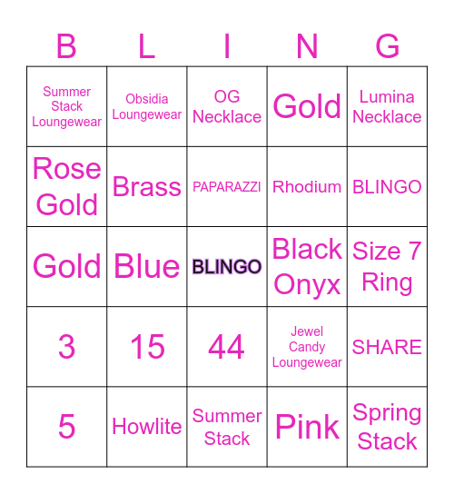 Kimmy's BLINGO Bingo Card
