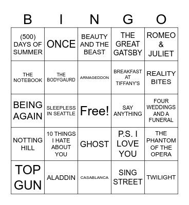 ROMATIC MOVIES Bingo Card