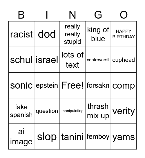 fyp bingo Card