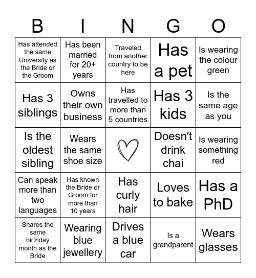 SHADI BINGO! (Find the Guest Who...) Bingo Card