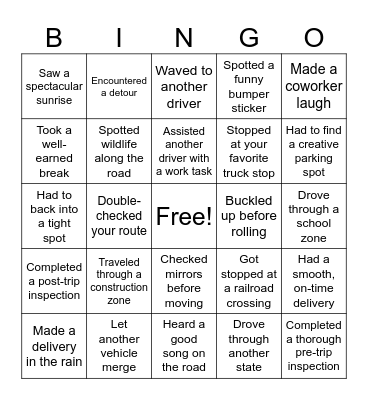 DRIVER BINGO Card