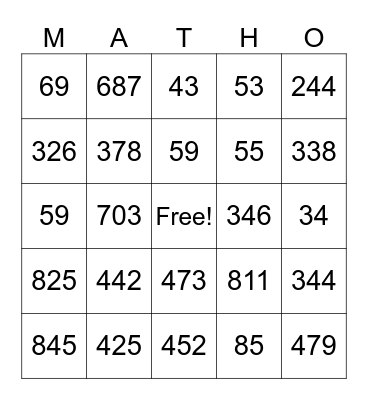 Addition & Subtraction Review Bingo Card