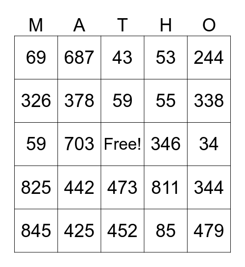 Addition & Subtraction Review Bingo Card