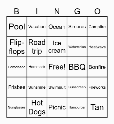 The Fields' Summer Party Bingo Card