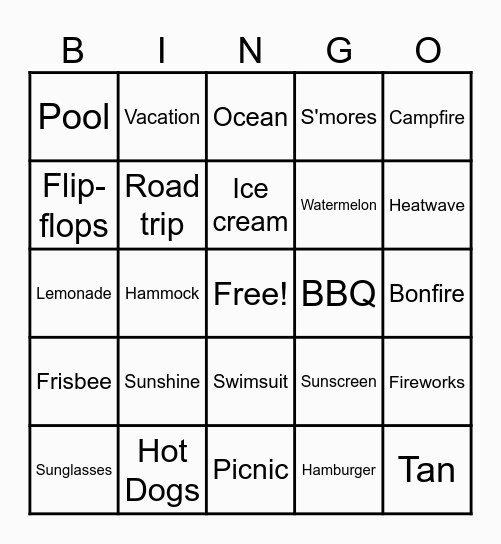 The Fields' Summer Party Bingo Card