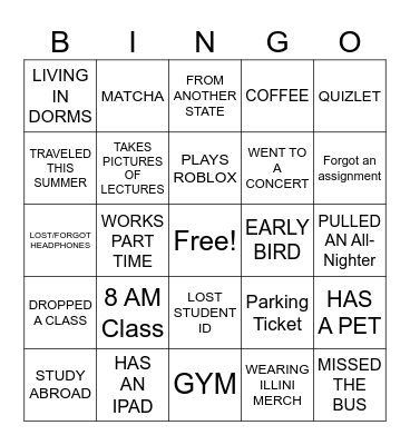 BACK TO SCHOOL BINGO Card