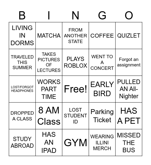 BACK TO SCHOOL BINGO Card