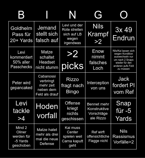Generals vs Lions Bingo Card