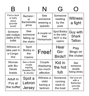 Scavenger Cruise BINGO Card