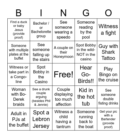 Scavenger Cruise BINGO Card