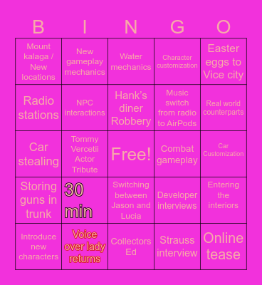 GTA 6 Netflix Extended Look Bingo Card