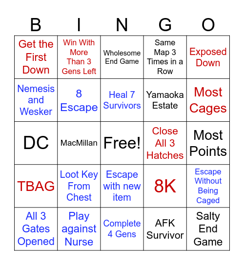 Dbd 2v8 Bingo Card