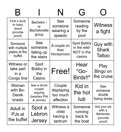 Scavenger Cruise BINGO Card