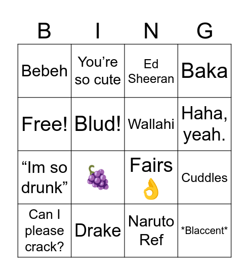 Angelo Bingo Card