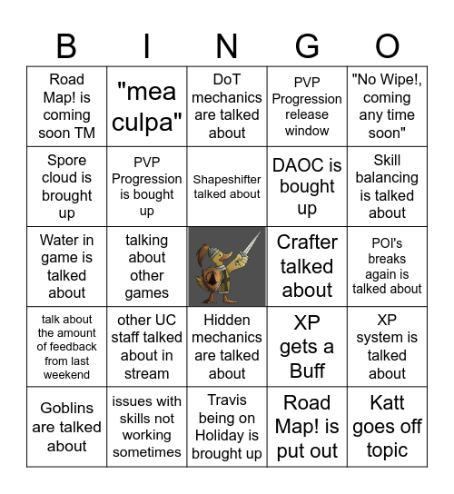 UC Stream 14th Aug Bingo Card