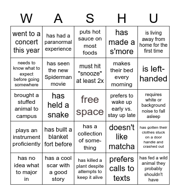 Class of 2030 Bingo Card