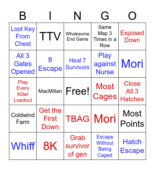 Dead by Daylight 2v8 Bingo Card
