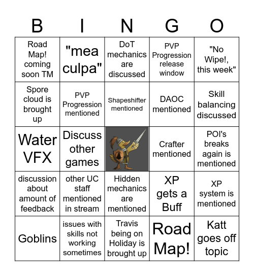 UC Stream 14th Aug Bingo Card