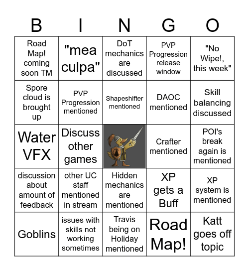 UC Stream 14th Aug Bingo Card