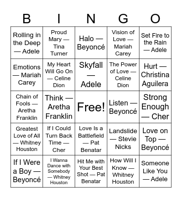 Divas, Drama, & Power Vocals Bingo Card