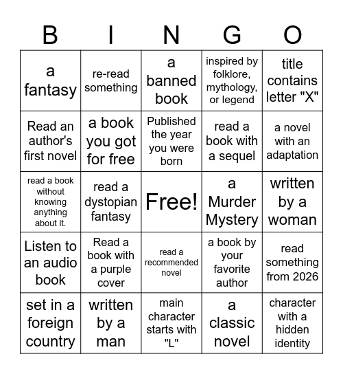 Book Bingo Card