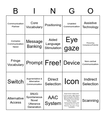 AAC Essentials Bingo Card