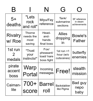 Wild Blue Skies Bingo Card