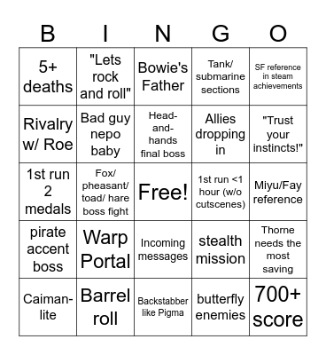 Wild Blue Skies Bingo Card