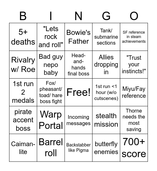 Wild Blue Skies Bingo Card