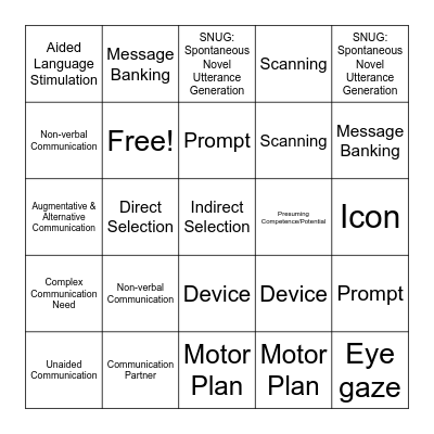 AAC Essentials Bingo Card